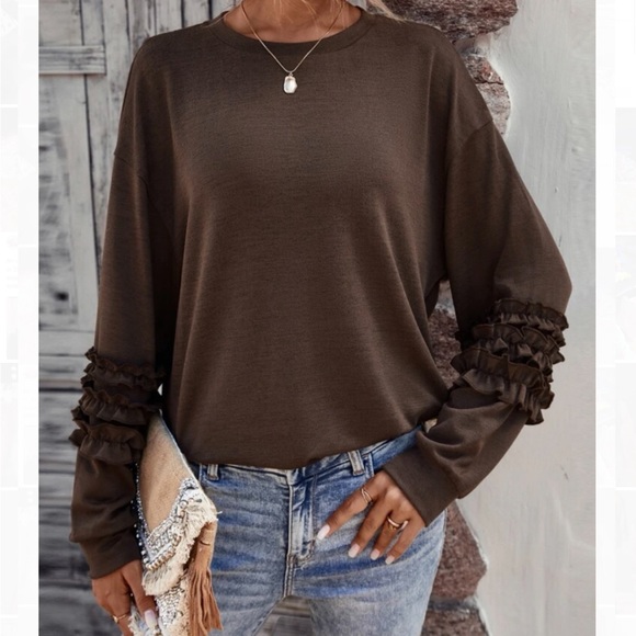 Tops - Hot Chocolate Ruffle Sleeve Knit Top